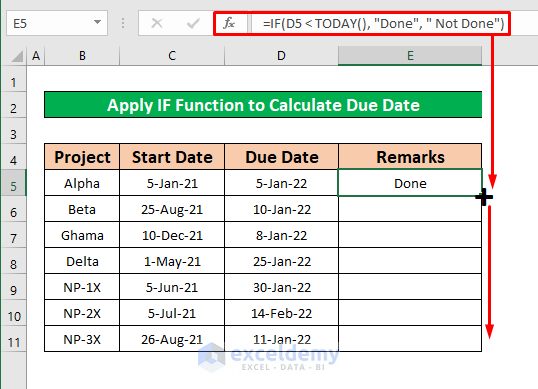 Apply the IF Function to Calculate Due Date in Excel