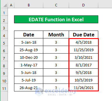 Insert the EDATE Function to Calculate Due Date in Excel