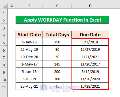 Perform WORKDAY Function to Calculate Due Date in Excel