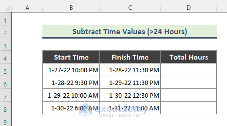 Get Total Hours If Time Value Difference is More Than 24 Hours