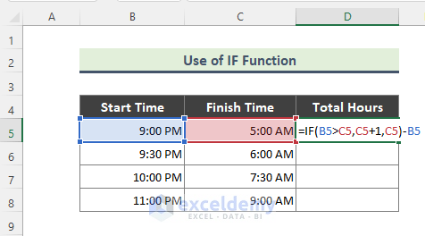 Find Total Hours Between Time Records Using Excel IF Function