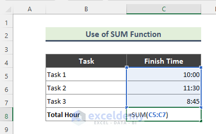 Calculate Total Hours Using Excel SUM Function