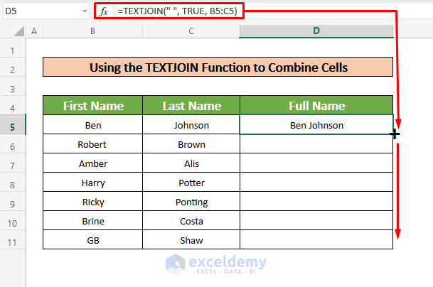 Using the TEXTJOIN Function to Combine Cells in Excel