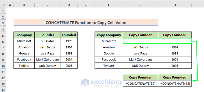 Excel CONCATENATE Formula to Copy Cell to Another Cell
