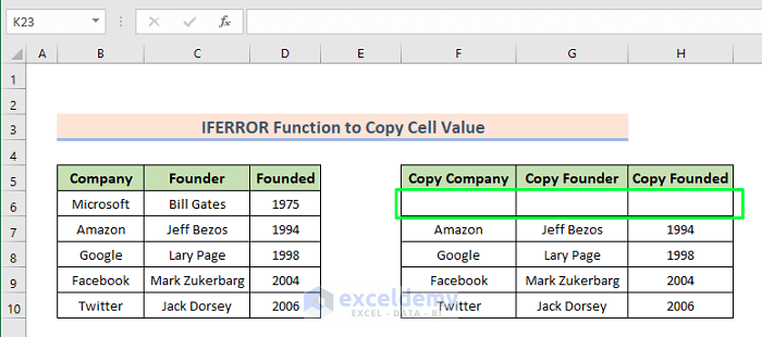 Apply IFERROR Formula to Copy Cell Value in Excel