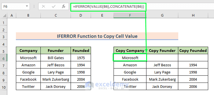 Apply IFERROR Formula to Copy Cell Value in Excel