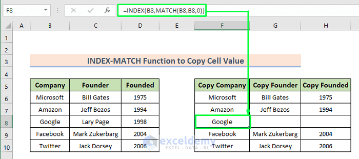 Copy Cell in Excel Using INDEX-MATCH Formula