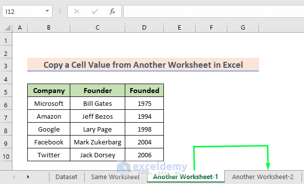Copy a Cell Value Using Formula from Another Worksheet in Excel
