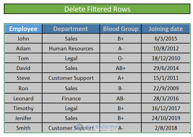 Delete Visible Filtered Rows