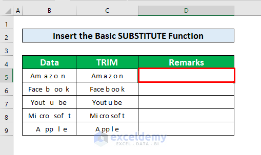 Insert the Basic SUBSTITUTE Function