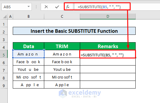 Insert the Basic SUBSTITUTE Function