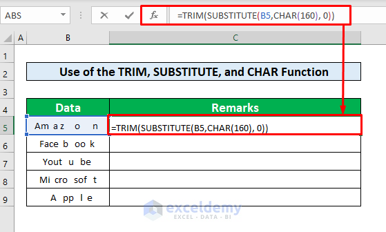 Use of the SUBSTITUTE and CHAR Functions 