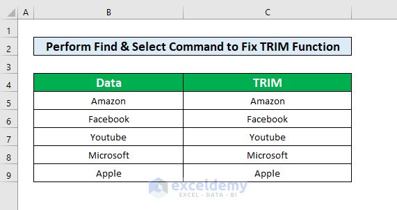 Perform Find & Select Command to Fix TRIM Function Not Working