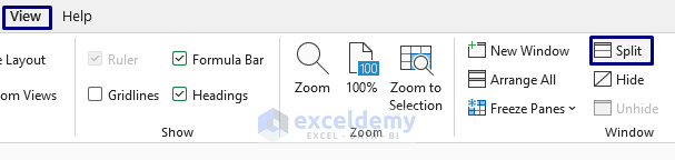 Apply Split Option to Freeze Rows in Excel