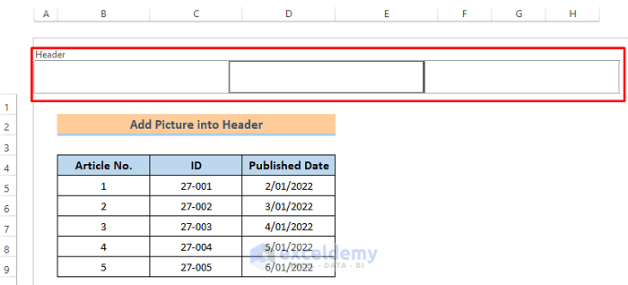 Create a Header to an Excel Worksheet