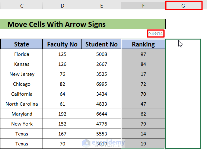 Move Cells Using Arrow Signs