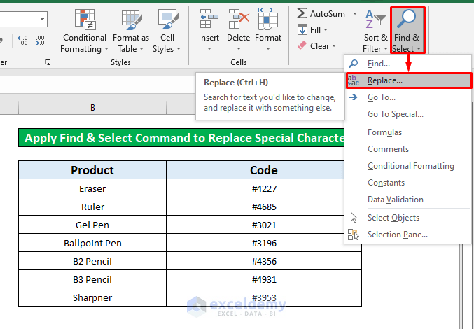 Apply the Find & Select Command to Replace Special Characters in Excel