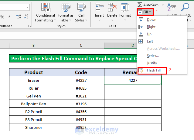 Perform the Flash Fill Command to Replace Special Characters in Excel