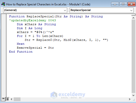 Run a VBA Code to Replace Special Characters in Excel
