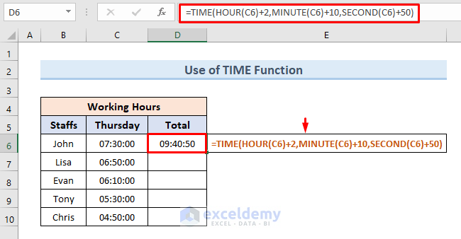 Sum Time with Excel TIME Function