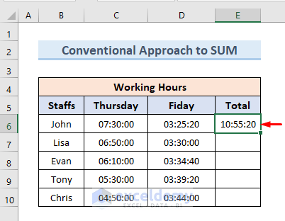 Use of Conventional approach to Sum time in Excel
