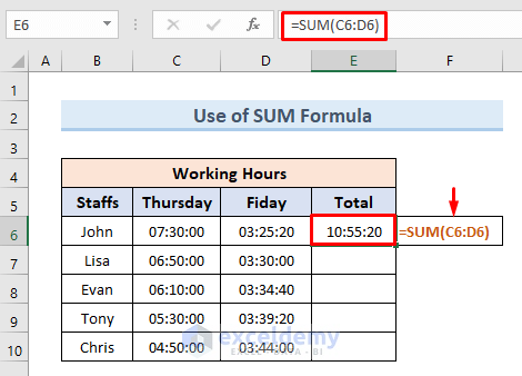 Excel SUM Formula to Sum Time