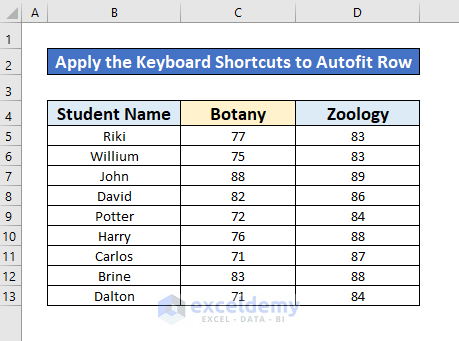 Use the Keyboard Shortcut to AutoFit Row Height in Excel