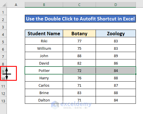 Apply Double Click to AutoFit Row Height in Excel