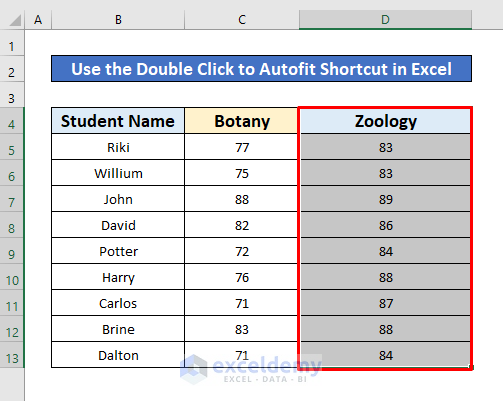 Perform Double Click to AutoFit Column Width in Excel