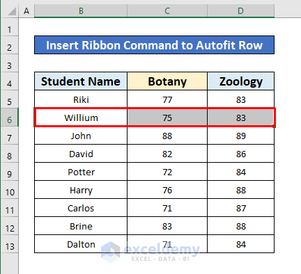 Use Ribbon Command to AutoFit Row Height in Excel