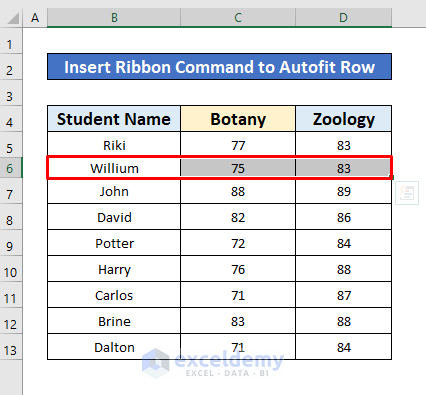 Use Ribbon Command to AutoFit Row Height in Excel