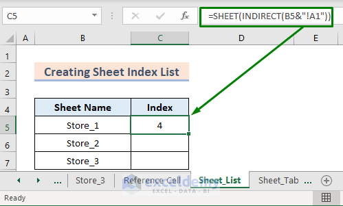 Show Sheet Number in a List in Excel