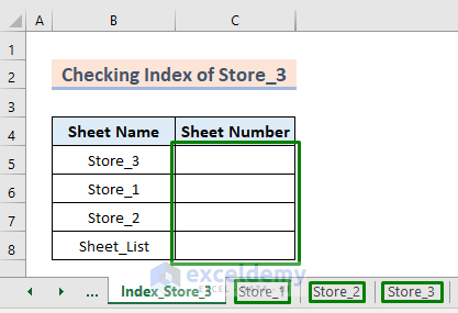 Apply SHEET Function to Find Out The Index of The Sheet “Store-3”