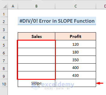 Excel SLOPE Function giving  #DIV/0! Error