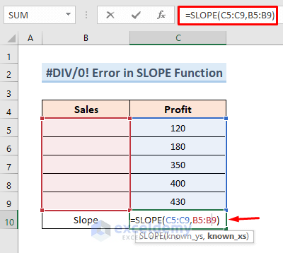 Excel SLOPE Function giving  #DIV/0! Error