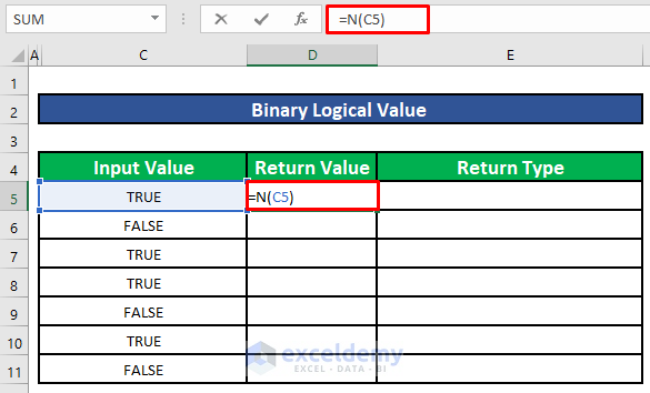N function converts Logical Values to 1 and 0