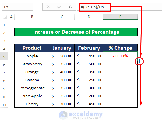 Increase or Decrease of Value by Using the Total Percentage in Excel
