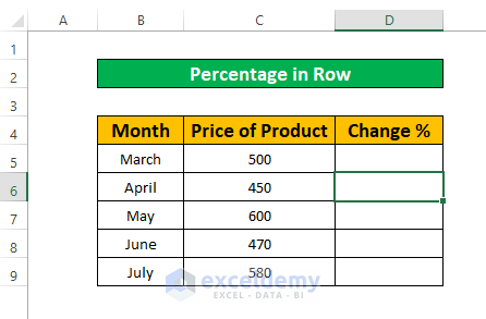 2. Find Out the Total Percentage in Excel Between Two Row