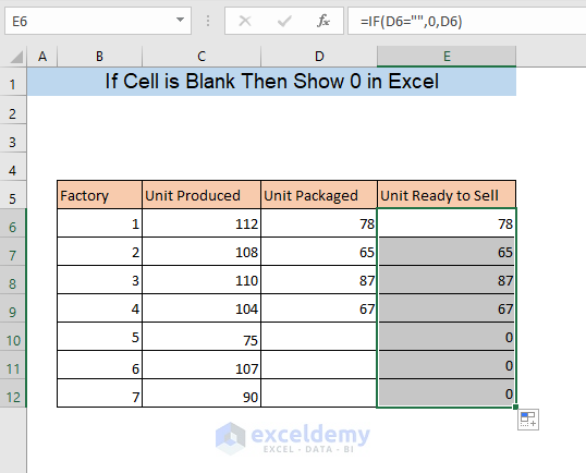 excel if blank then 0