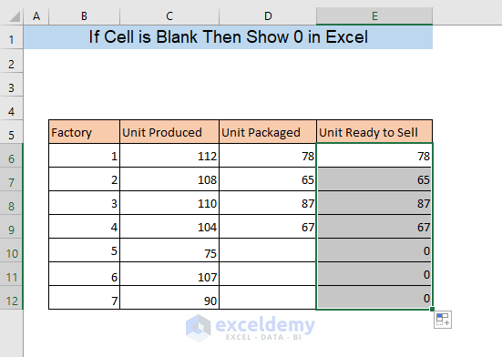 excel if blank then 0
