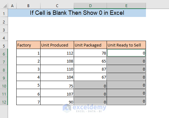 excel if blank then 0