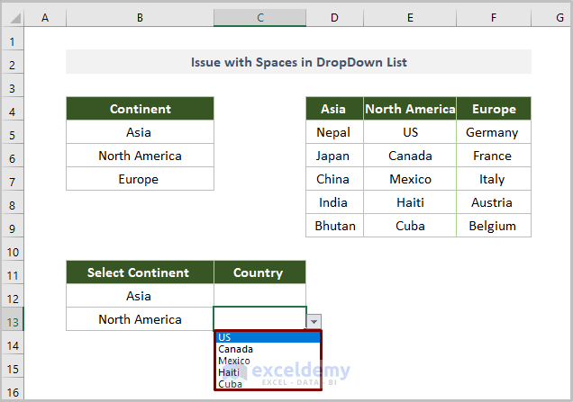 Issues with Spaces in Drop Down List