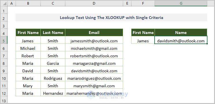 Lookup Text Using The XLOOKUP with Single Criteria