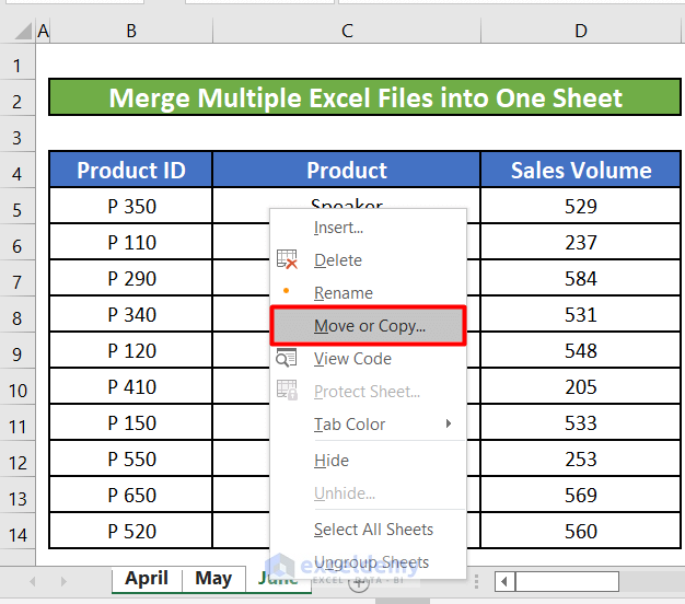 Click on Move or Copy in Excel