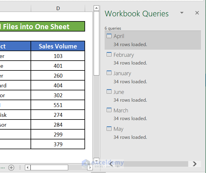 Workbook Queries on the Right Side of the Workbook