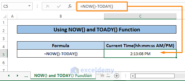 NOW and TODAY-Excel Current Time Formula