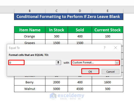 Use the Conditional Formatting to Perform If Zero Leave Blank