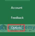 Choosing Excel Options 