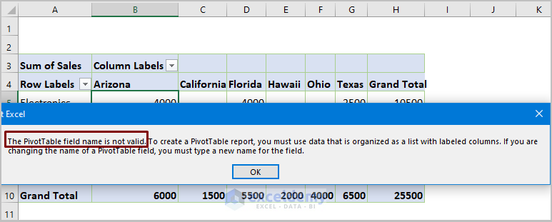 Pivot Table Not Refreshing_Showing Error Message