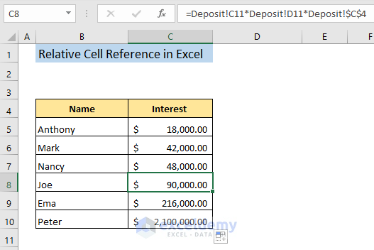 relative cell reference example